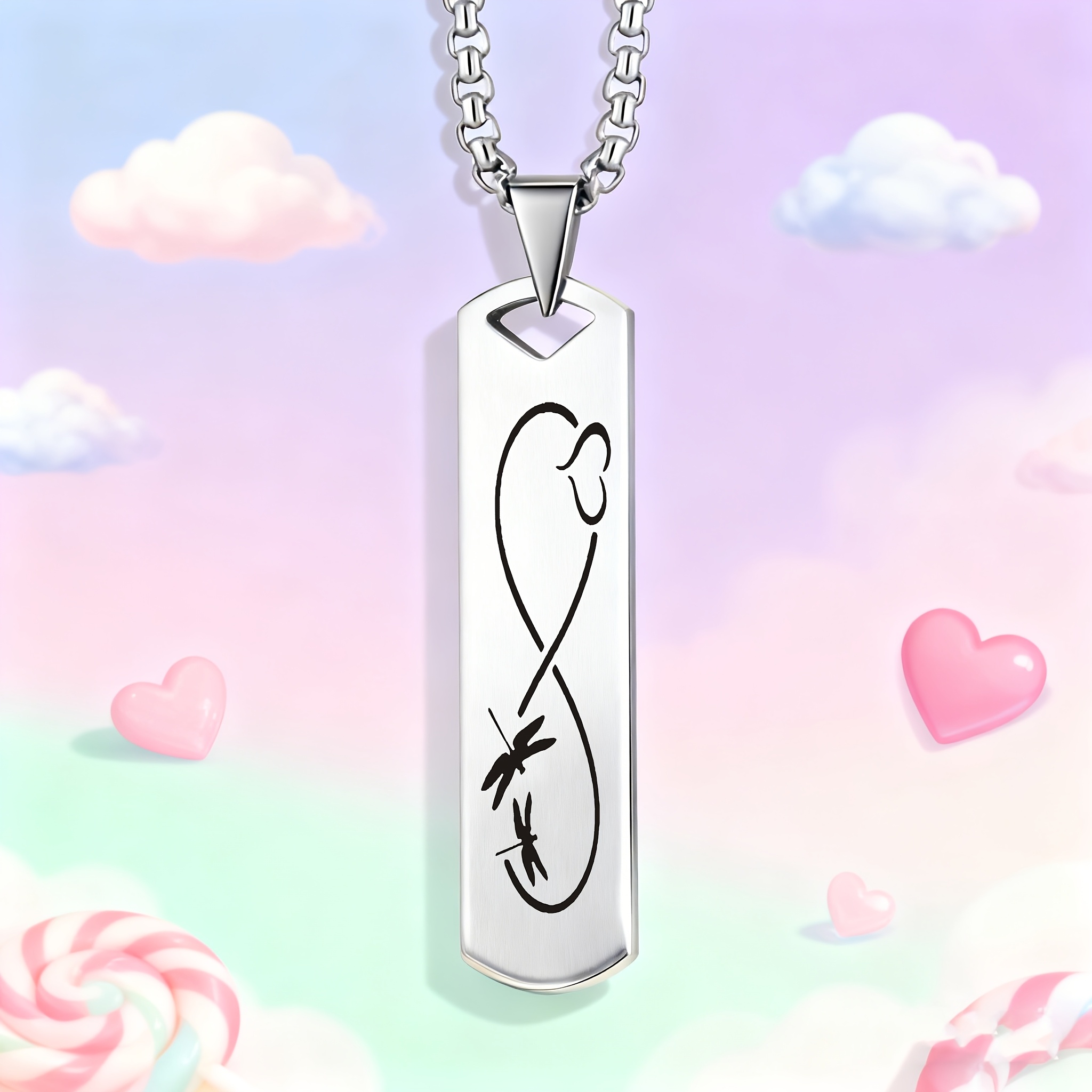 Dragonfly Heart Pattern Stainless Steel Pendant Necklace, Gift